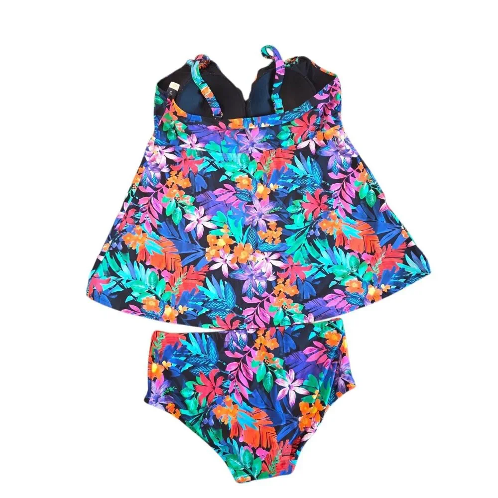 Swimsuits For All Women's Size 24 Two-Piece Tankini Swimsuit Set Tropical Floral